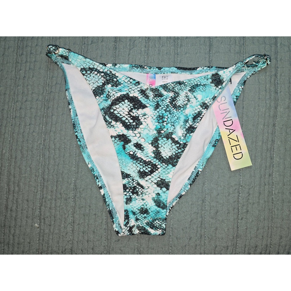NWT Sundazed Bikini Bottom Teal Snakeskin Print Ring Detail Women Size M